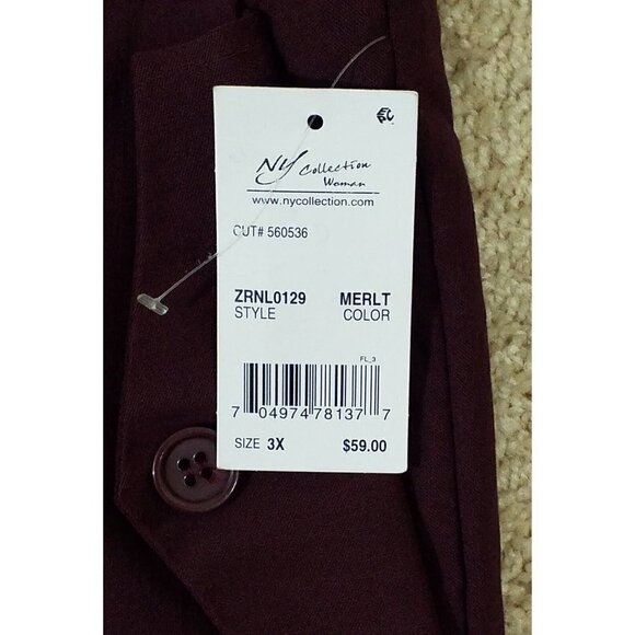 NY Collection~Women's Plus Size 3X~Merlot Slim-Leg Career Work Pants NWT $59.00 - Picture 2 of 10
